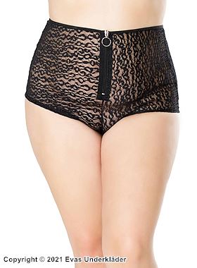 Boyshort-Höschen, durchsichtig Spitze, hohe Taille, Front-Reißverschluss, Leopard, Plus Size